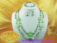 wholesale green coin pearl jewelry necklace set